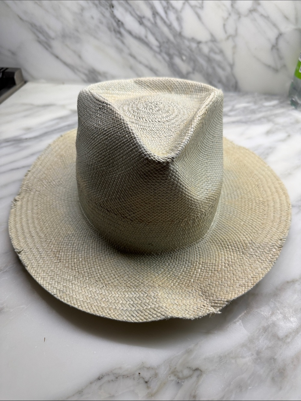 Teressa Foglia Distressed Straw Fedora Hat in Natural 7 1/2 Needs Reshaping